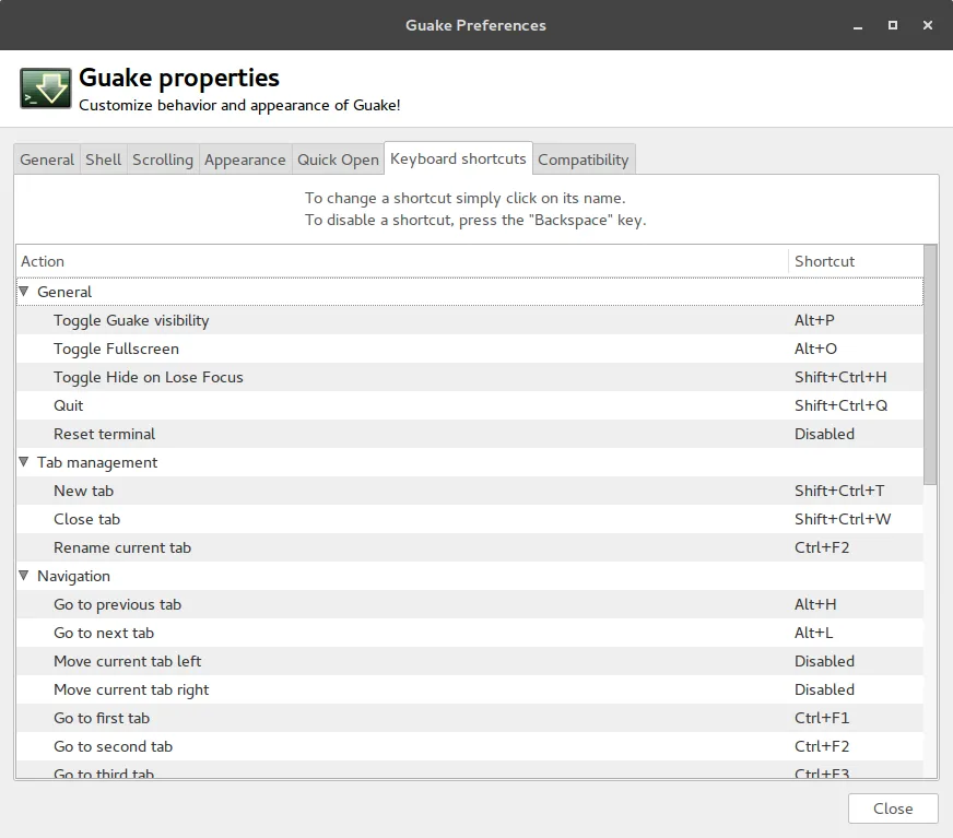 Guake Preferences
