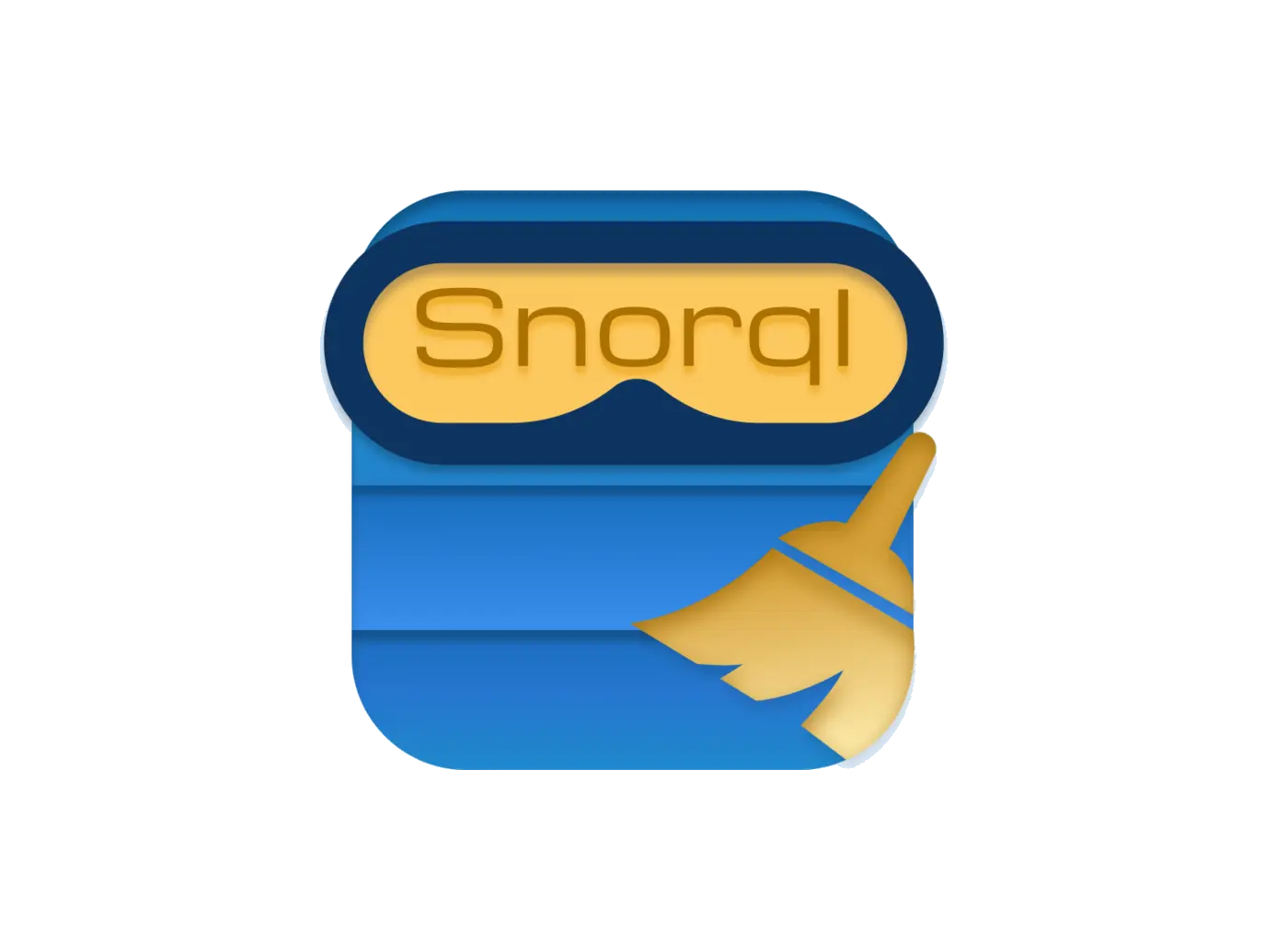 Snorql logo — a blue database wearing yellow goggles and holding a broom.